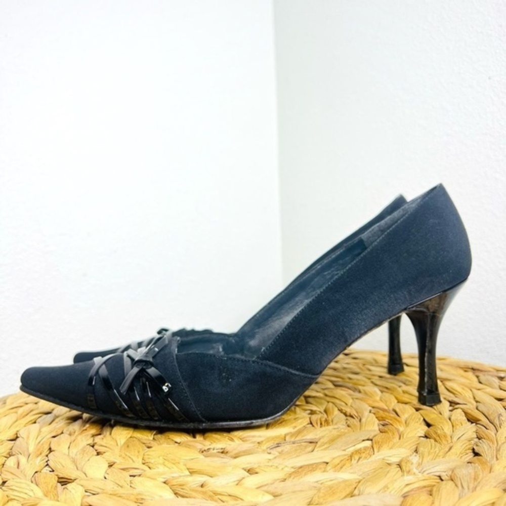 Stuart Weitzman Heeled pumps Pointed strappy bow detailed vamp Black Heels shoe